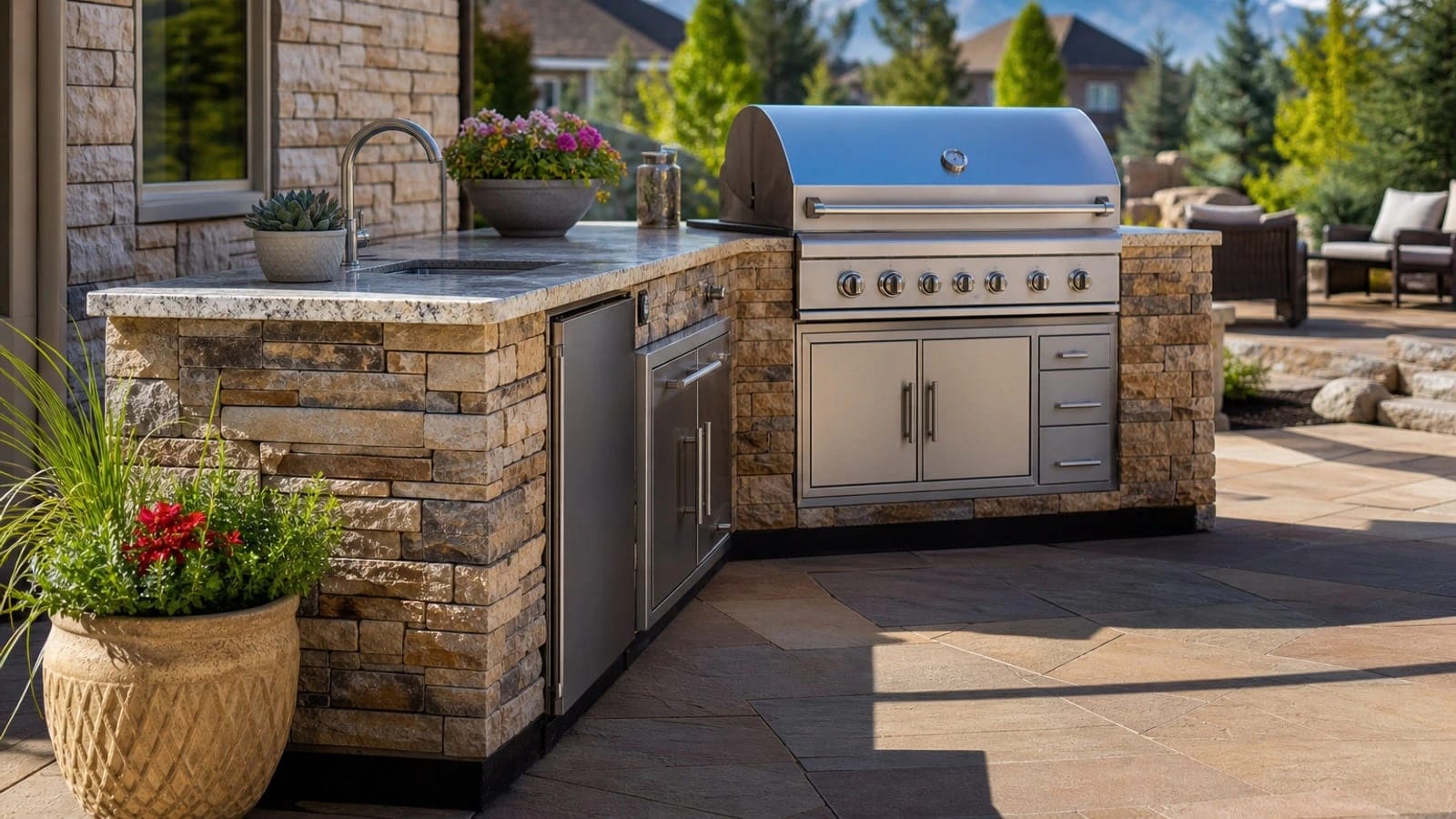 Custom outdoor kitchen build in Colorado by Rock N Roll Stoneworks